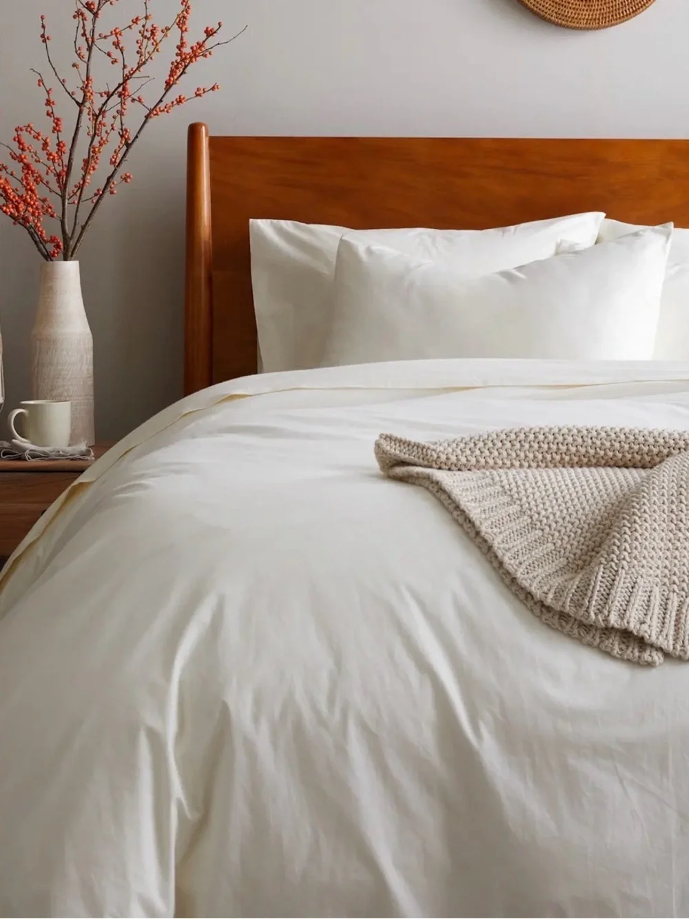 Quince Queen Size Organic Brushed Cotton Duvet Cover And Bag In Ivory Brand New